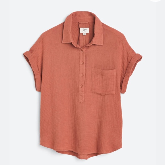 Tori Short Sleeve Henley Blouse - Picture 1 of 1